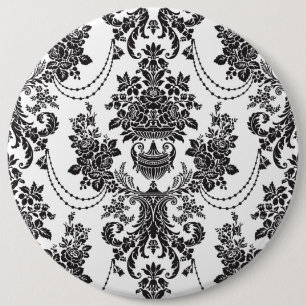 Badge Rond 15,2 Cm Fleurs noires et blanches Motif 2