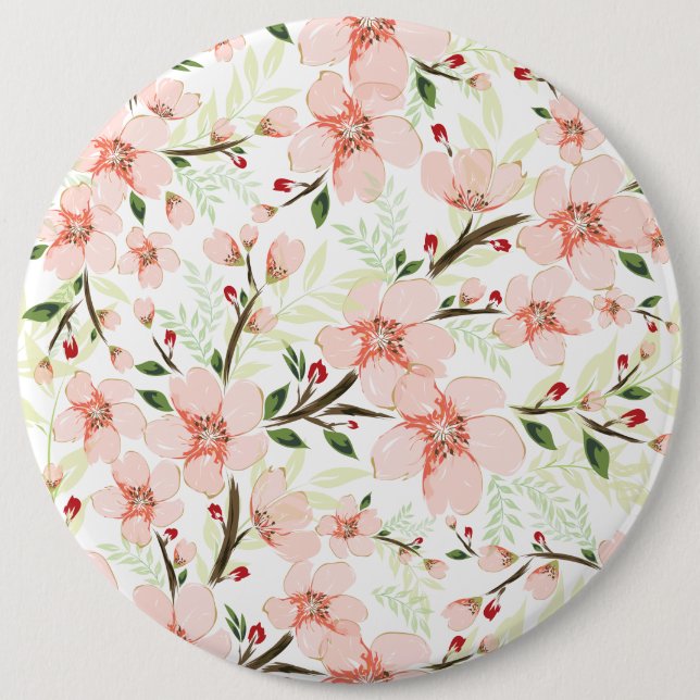Badge Rond 15,2 Cm Fleurs roses (Devant)