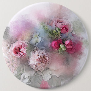 Badge Rond 15,2 Cm Fleurs roses Aquarelle Art Modèle élégant