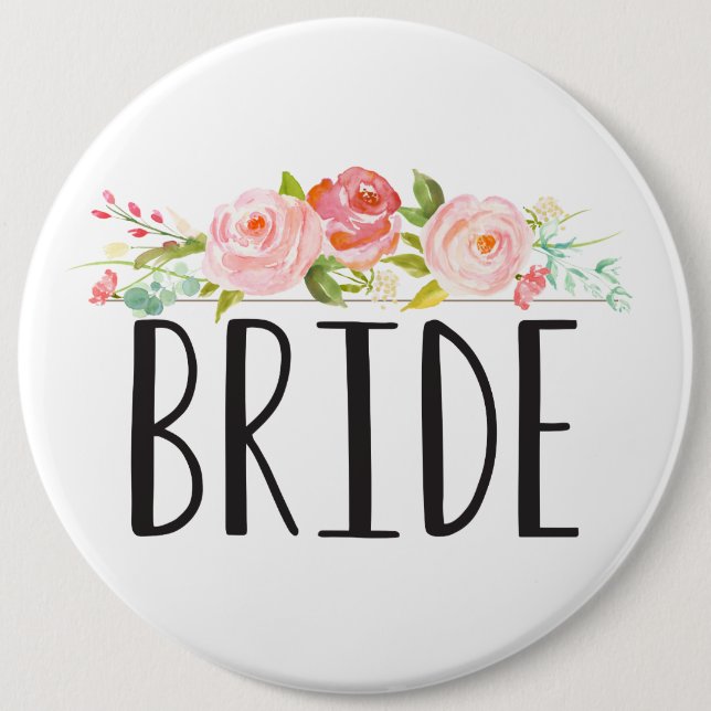 Badge Rond 15,2 Cm Floral | Bouton Mariage (Devant)