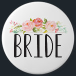 Badge Rond 15,2 Cm Floral | Bouton Mariage<br><div class="desc">Jolie broche florale qui dit "Mariée".</div>