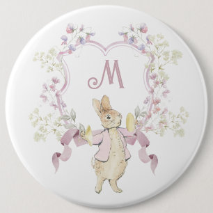 Badge Rond 15,2 Cm Floral rose Pierre le lapin Monogramme Baby shower