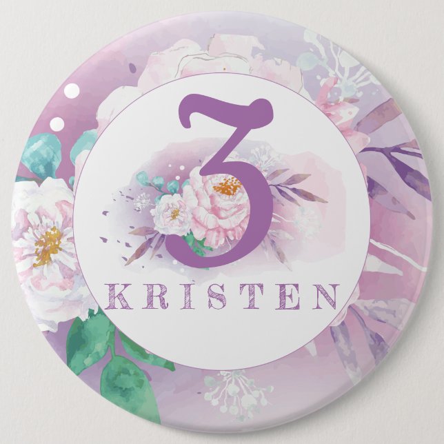 Badge Rond 15,2 Cm Floral violet personnalisé classique (Devant)