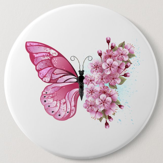 Badge Rond 15,2 Cm Flower Butterfly (Devant)