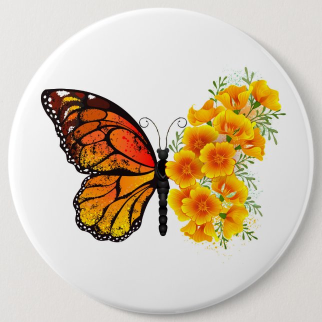 Badge Rond 15,2 Cm Flower Butterfly with Yellow California Poppy (Devant)