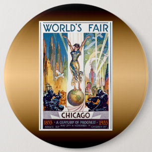 Badge Rond 15,2 Cm Foire mondiale de Chicago 1933 - Art Déco Rétro Vi