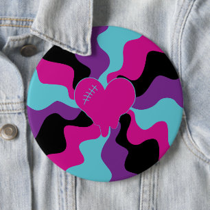 Badge Rond 15,2 Cm Fonte cardiaque - rose, violet, bleu et noir