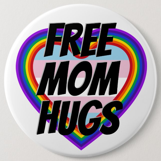 Badge Rond 15,2 Cm Free Mom Hugs LGBT Pride Rainbow Heart (Devant)