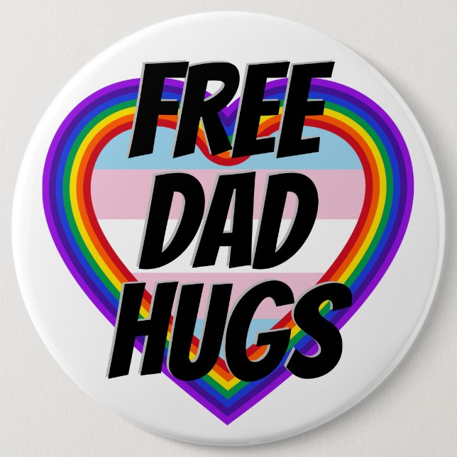 Badge Rond 15,2 Cm Free Papa Hugs LGBT Pride Rainbow Heart (Devant)