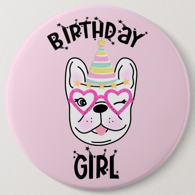 Badge Rond 15,2 Cm French Bulldog Frenchie Anniversaire Thème (Devant)