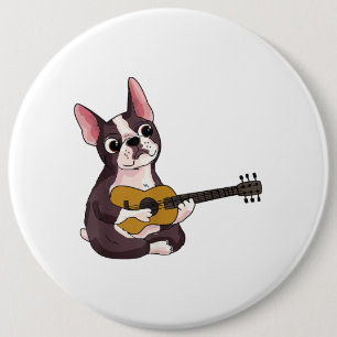 Badge Rond 15,2 Cm French Bulldog Jouer Guitare Funny Guitariste