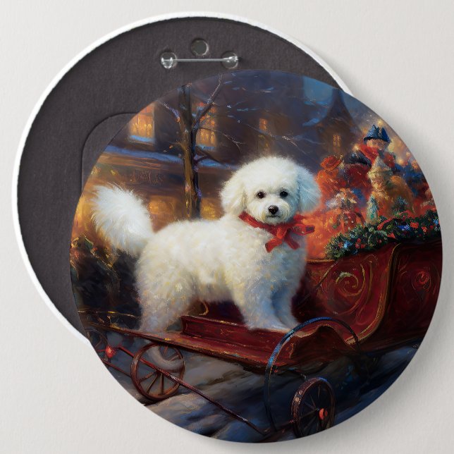 Badge Rond 15,2 Cm Frise de Bichon Frise Festin de Noël (Devant & derrière)