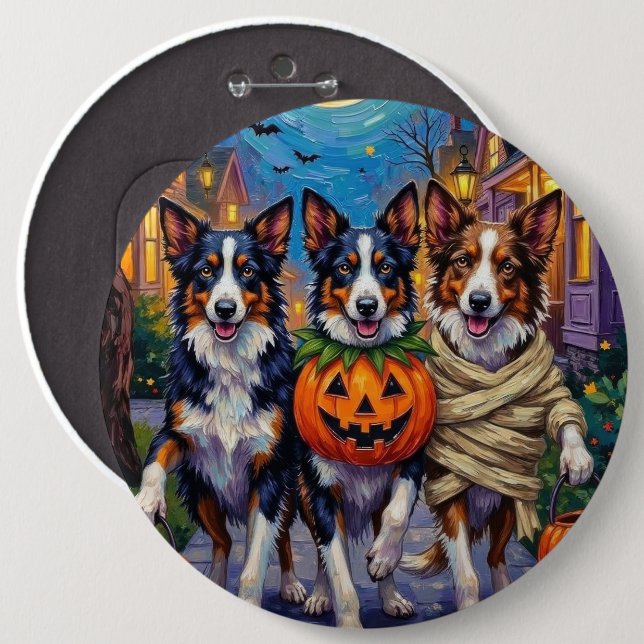 Badge Rond 15,2 Cm Frontière Collie Chiens Trick-or-Treating à Hallow (Devant & derrière)