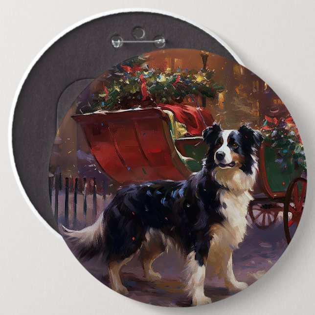 Badge Rond 15,2 Cm Frontière Collie Festive de Noël (Devant & derrière)