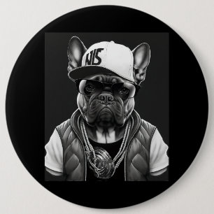 Badge Rond 15,2 Cm Funny French Bulldog Rapper étoile Hip hop