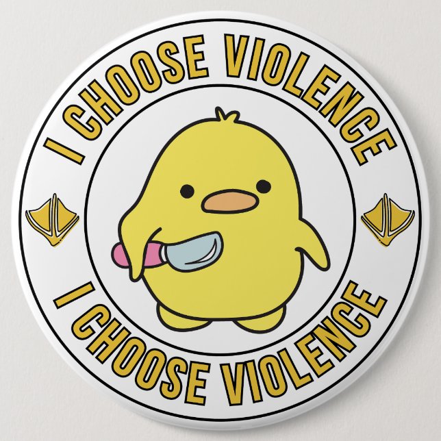 Badge Rond 15,2 Cm Funny Yellow Duck With Knife (Devant)