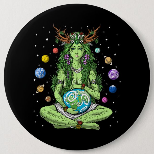 Badge Rond 15,2 Cm Gaia Mère Déesse Terre (Devant)