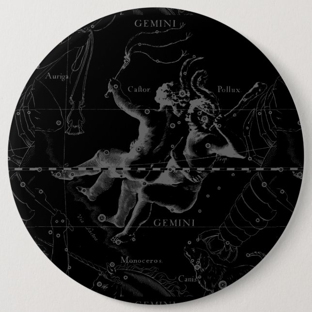 Badge Rond 15,2 Cm Gemini Constellation Map Engraving by Hevelius (Devant)
