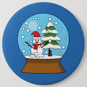 Badge Rond 15,2 Cm Globe de neige avec Snowman et Pine Tree