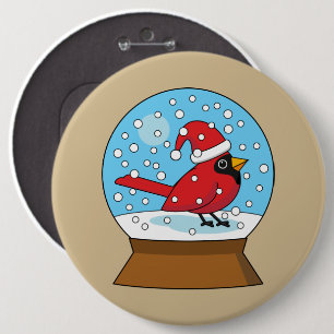 Badge Rond 15,2 Cm Globe des neiges avec cardinal rouge mignon