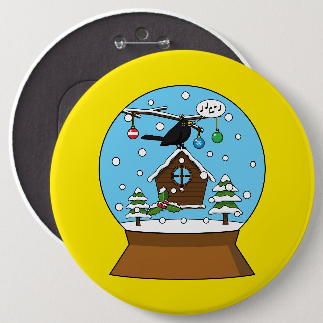 Badge Rond 15,2 Cm Globe des neiges avec chant Blackbird (Devant & derrière)