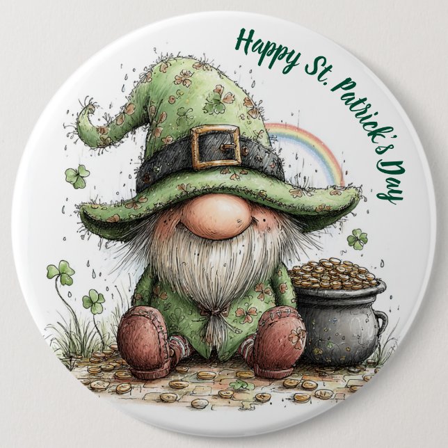 Badge Rond 15,2 Cm Gnome de la Saint-Patrick fantaisiste (Devant)