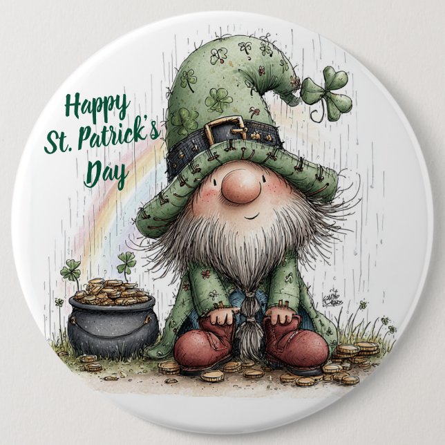 Badge Rond 15,2 Cm Gnome de la Saint-Patrick fantaisiste (Devant)