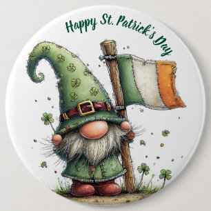 Badge Rond 15,2 Cm Gnome de la Saint-Patrick festif avec drapeau irla