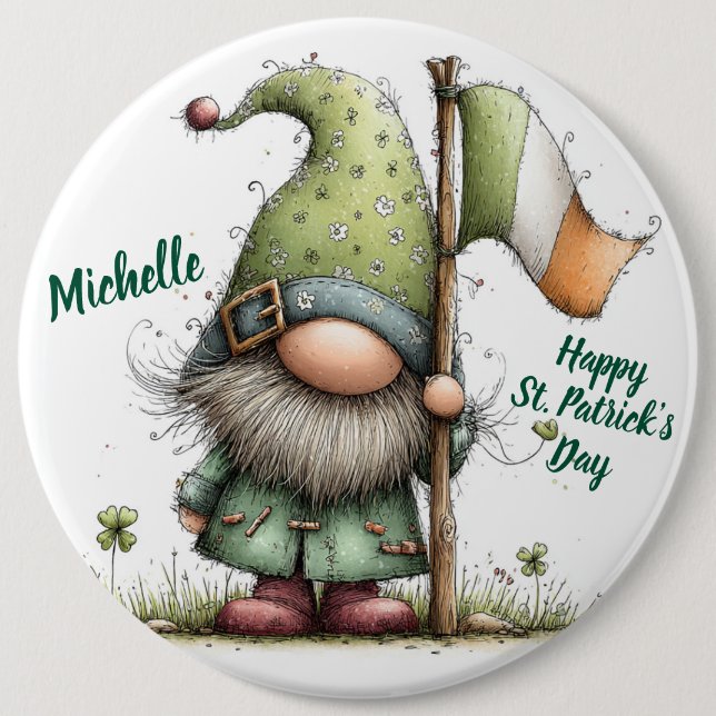 Badge Rond 15,2 Cm Gnome festif de la Saint-Patrick avec drapeau irla (Devant)