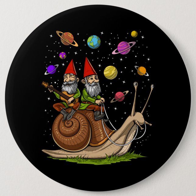 Badge Rond 15,2 Cm Gnomes Riding Snail (Devant)