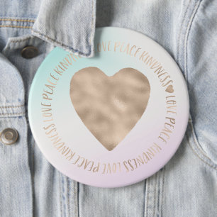 Badge Rond 15,2 Cm Gold Kindness Love Peace Heart Aqua Pink Tie Dye