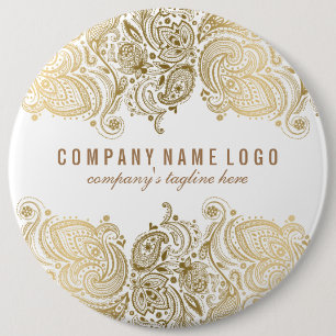 Badge Rond 15,2 Cm Gold Paisley Lace Arrière - plan blanc personnalis