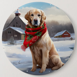 Badge Rond 15,2 Cm Golden Retriever Dog in Snow Christmas
