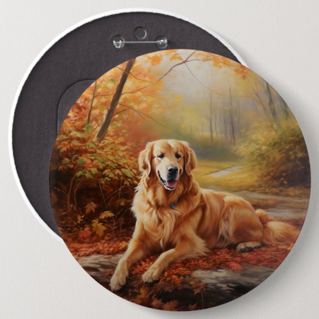 Badge Rond 15,2 Cm Golden Retriever en automne Leaves automne Inspire (Devant & derrière)