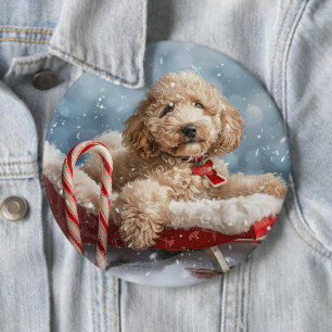 Badge Rond 15,2 Cm Goldendoodle Chien Festif de Noël
