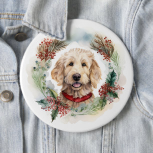 Badge Rond 15,2 Cm Goldendoodle Christmas Wreath Festive Pup