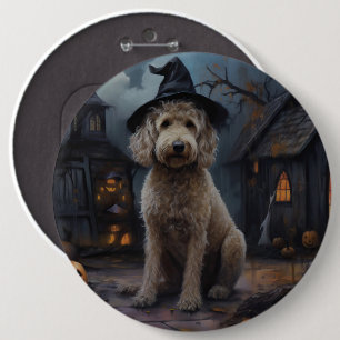Badge Rond 15,2 Cm Goldendoodle Citrouille Halloween effrayant