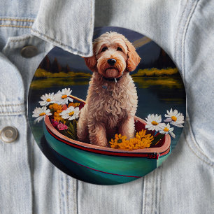 Badge Rond 15,2 Cm Goldendoodle sur une pagaie : Une aventure pittore