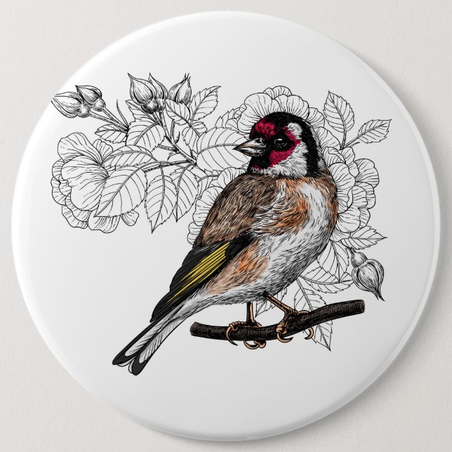 Badge Rond 15,2 Cm Goldfinch et rose (Devant)