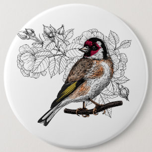 Badge Rond 15,2 Cm Goldfinch et rose