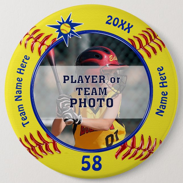 Badge Rond 15,2 Cm Goupilles du base-ball personnalisées par photo, (Devant)