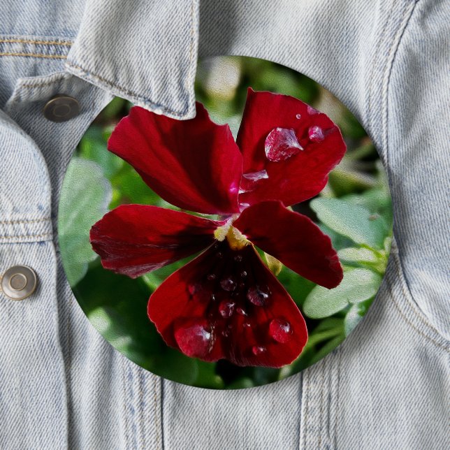 Badge Rond 15,2 Cm Gouttes de pluie sur pensée (En situation)