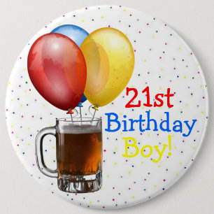Badge Rond 15,2 Cm Grand 21ème garçon d'anniversaire