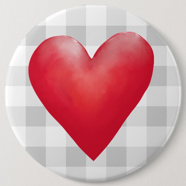 Badge Rond 15,2 Cm Grand Coeur rouge peint | Buffalo Plaid Valentine (Devant)