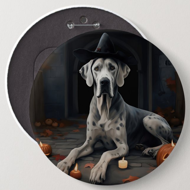 Badge Rond 15,2 Cm Grand Dane Citrouille Halloween flip d'effroi (Devant & derrière)