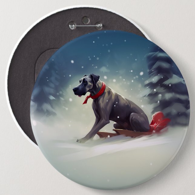 Badge Rond 15,2 Cm Grand Dane Noël hiver neige (Devant & derrière)