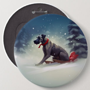 Badge Rond 15,2 Cm Grand Danois Noël neige hiver