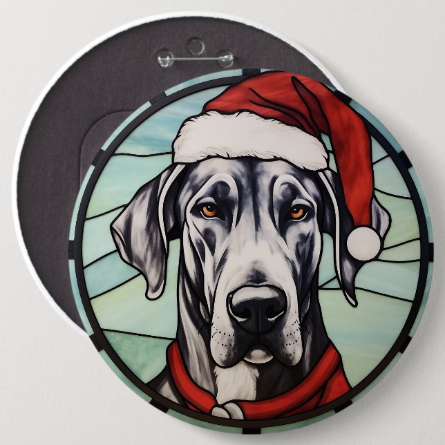 Badge Rond 15,2 Cm Grand Danois Vitrail de Noël (Devant & derrière)