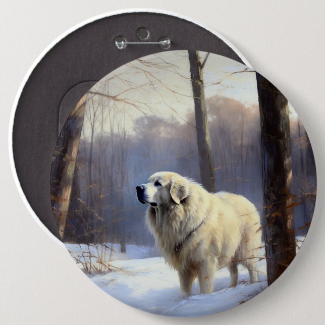 Badge Rond 15,2 Cm Grands Pyrénées Qu'il neige Noël (Devant & derrière)