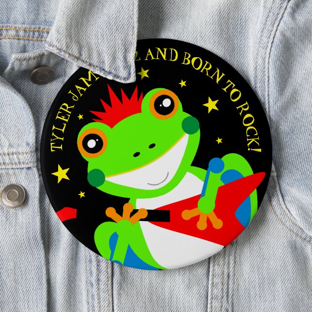 Badge Rond 15,2 Cm Grenouille d'arbre d'anniversaire de Rockin avec g (En situation)